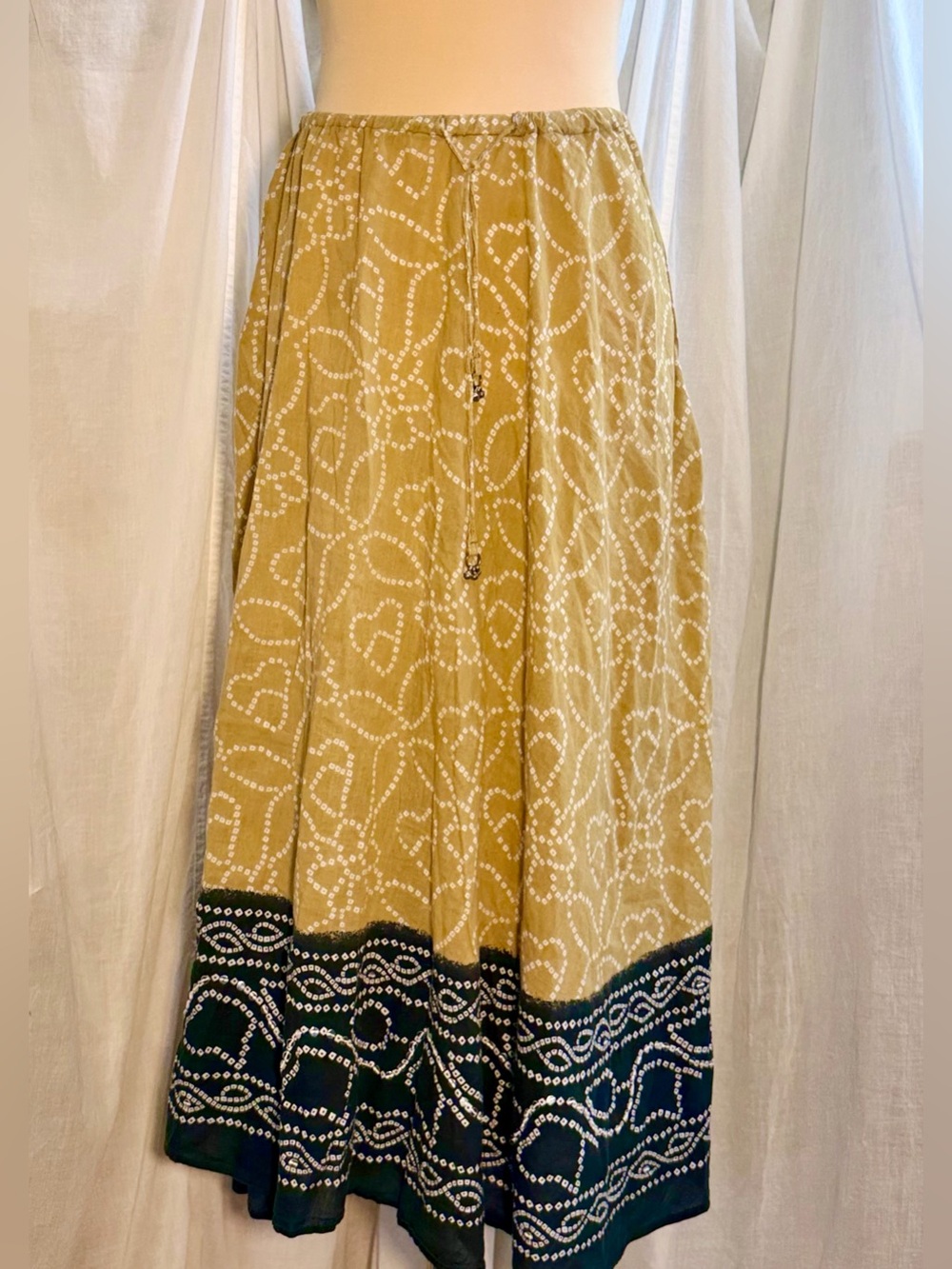 100% Cotton Embellished Boho Peasant Midi Skirt by White Stag Sz XL